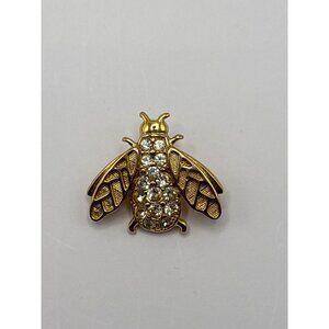 Trifari Vintage Bumblebee Bee Gold Tone Clear Rhinestone Small Brooch Pin Signed